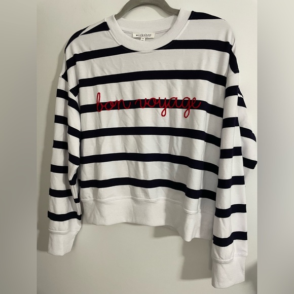 Workshop & Republic Navy & White Striped Crewneck Sweater Sz.M - Picture 1 of 3